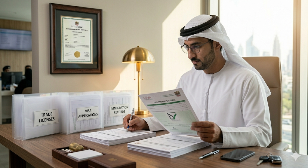 Man reviewing documents in office