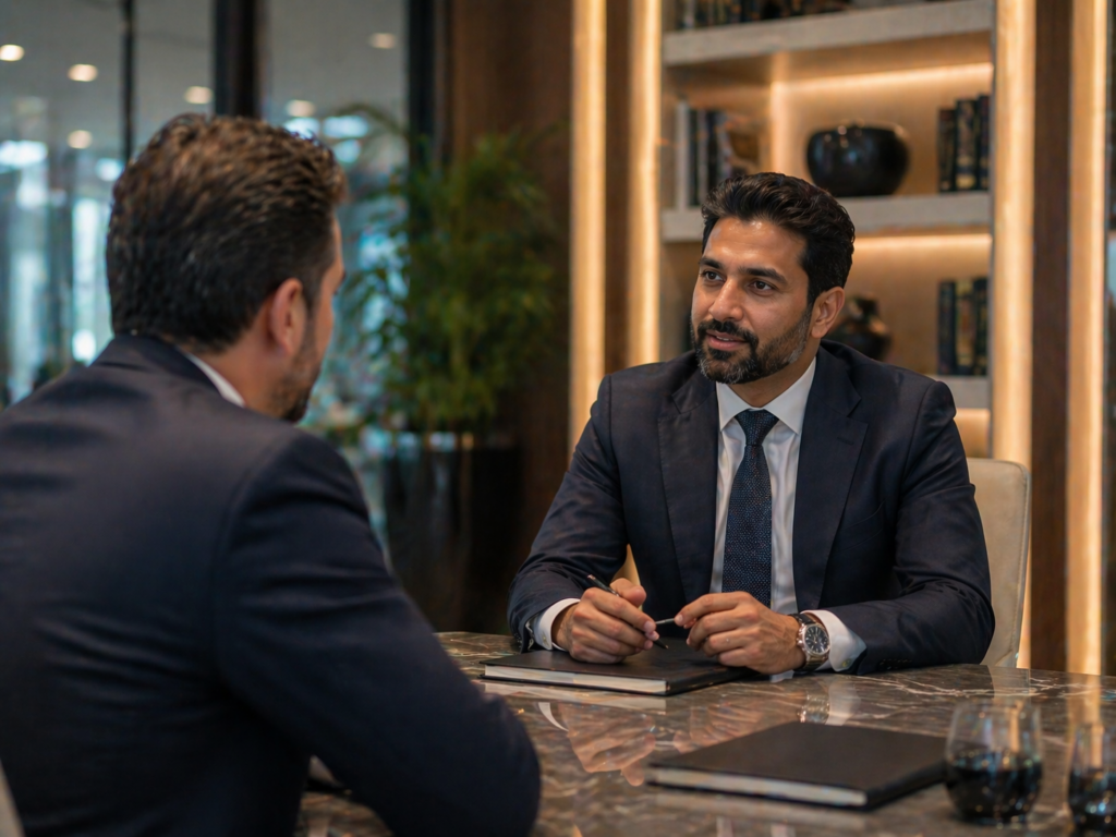 Ontime executive staffing UAE — recruitment consultant meeting with a business client in Dubai