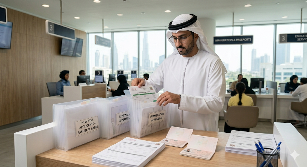 Man organizing documents at office