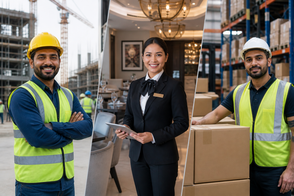 UAE workforce across construction, hospitality and logistics industries