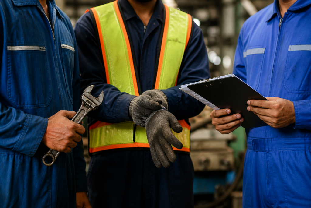 Close-up of workers using tools in UAE industrial workplace