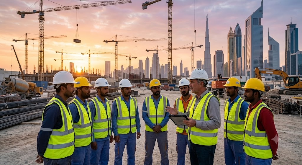  Skilled workers deployed by manpower supply companies on a Dubai construction site
