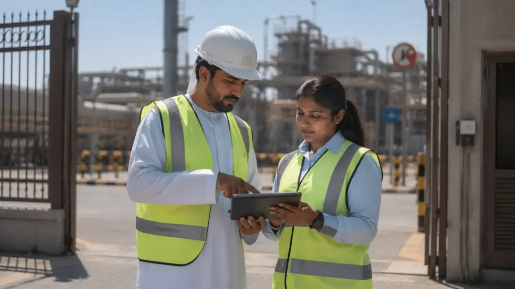 adnoc approved manpower supply - cordinator reviewing workforce deployment schedule in UAE