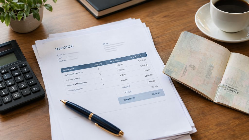 Invoices and visa documents showing the hidden cost of hiring an employee in the UAE