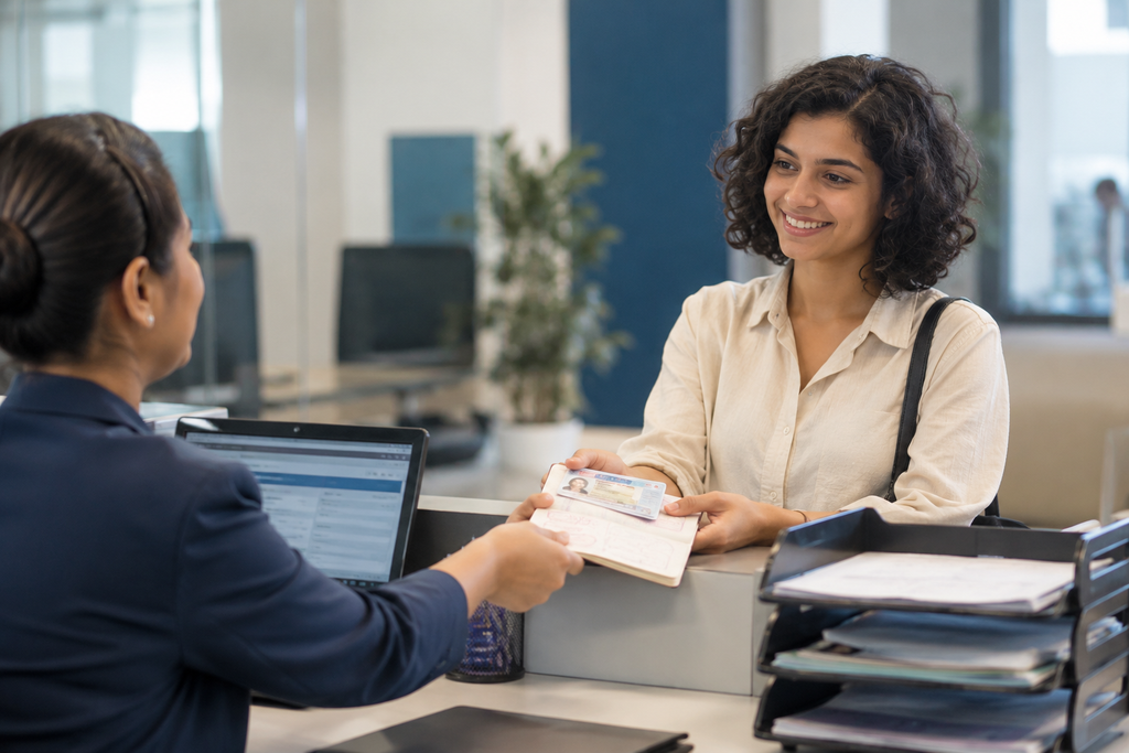 PRO officer processing an employee visa and Emirates ID in Dubai